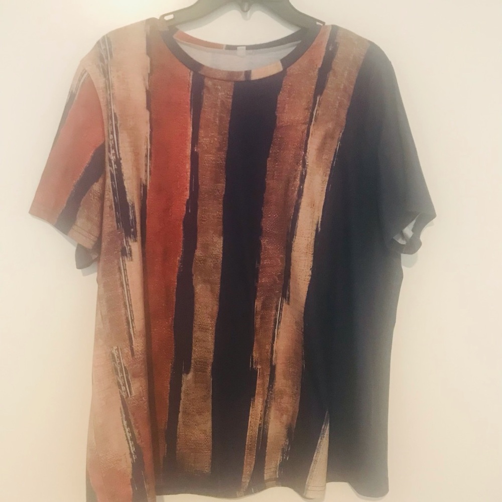 Women's Plus Size Vibrant Striped Print Crew Neck Blouse (Size XXL)